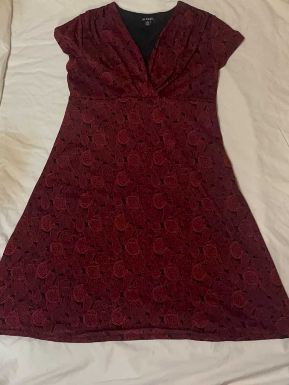 George Burgundy Lace Midi Dress with V-Neck